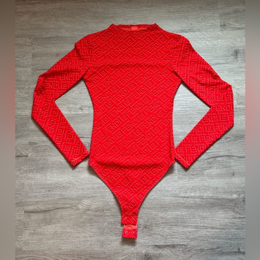 Fendi x Skims Mock Neck Long Sleeve Bodysuit - Georgia Red